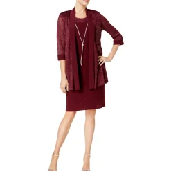 2 Piece Metallic Sleeveless Dress and Jacket Set