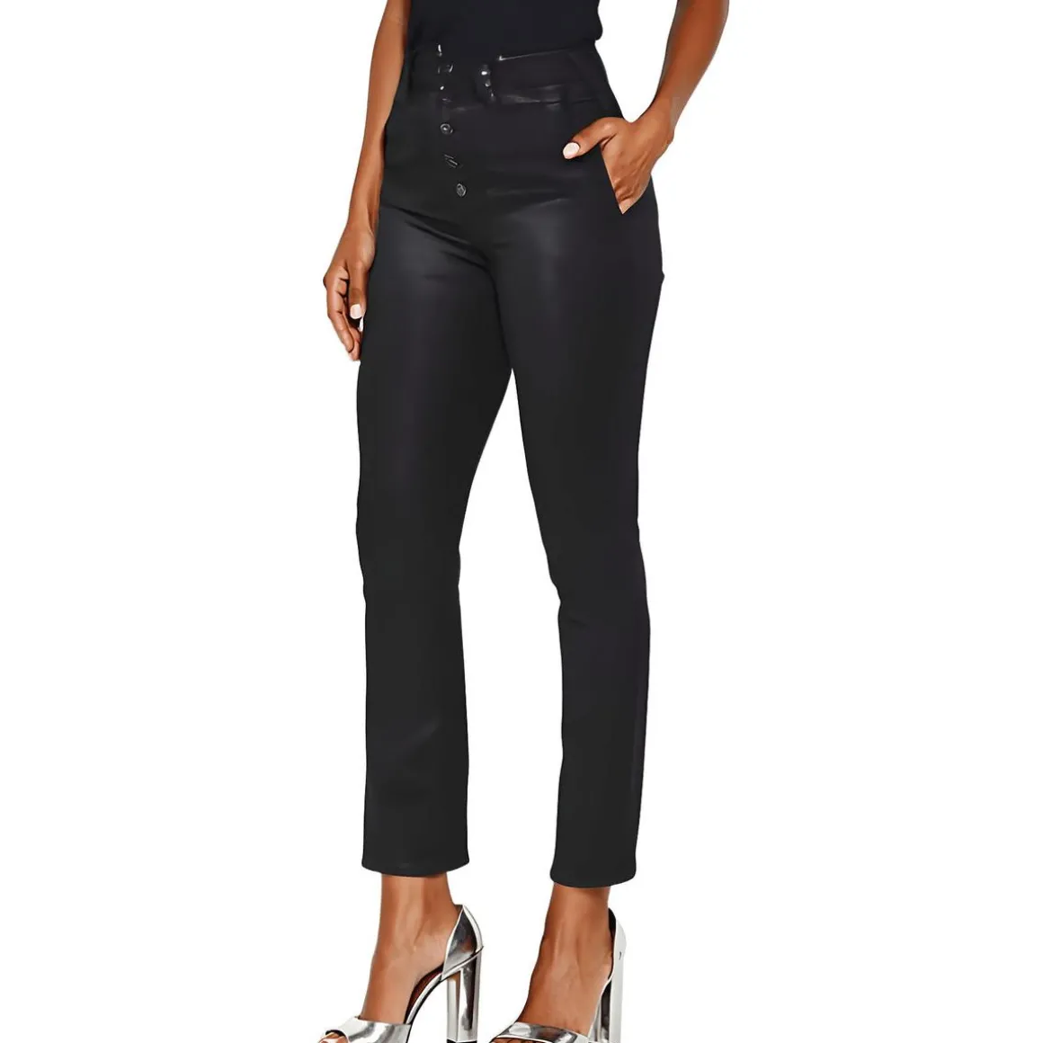 Accent Coated Denim Straight Leg Jeans