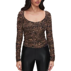 Animal Print Ruched Pullover Top