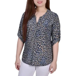 Animal Print Stretch Button-Down Top