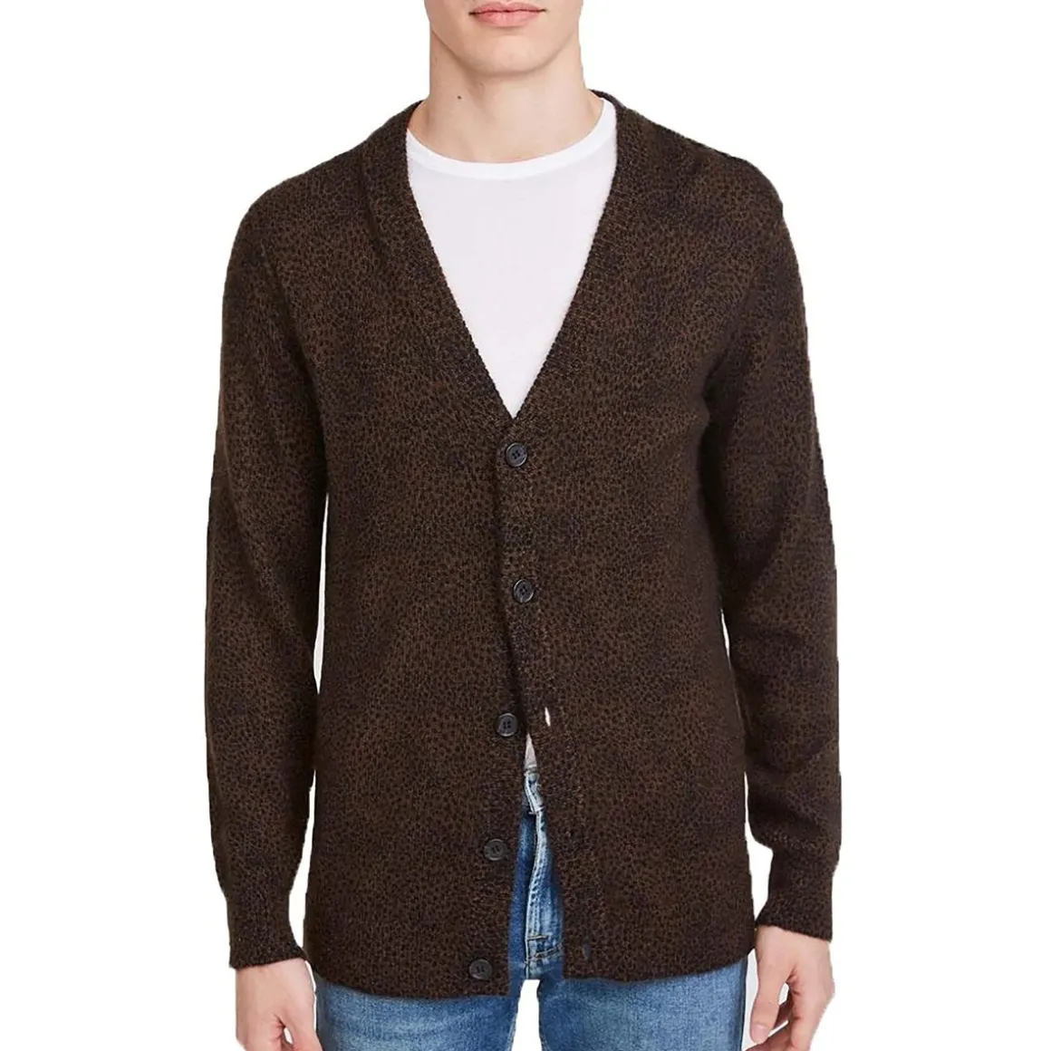 Animal Print Wool Cardigan Sweater