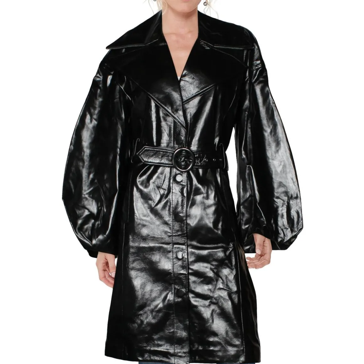 Antonia Patent Leather Balloon Sleeve Trench Coat