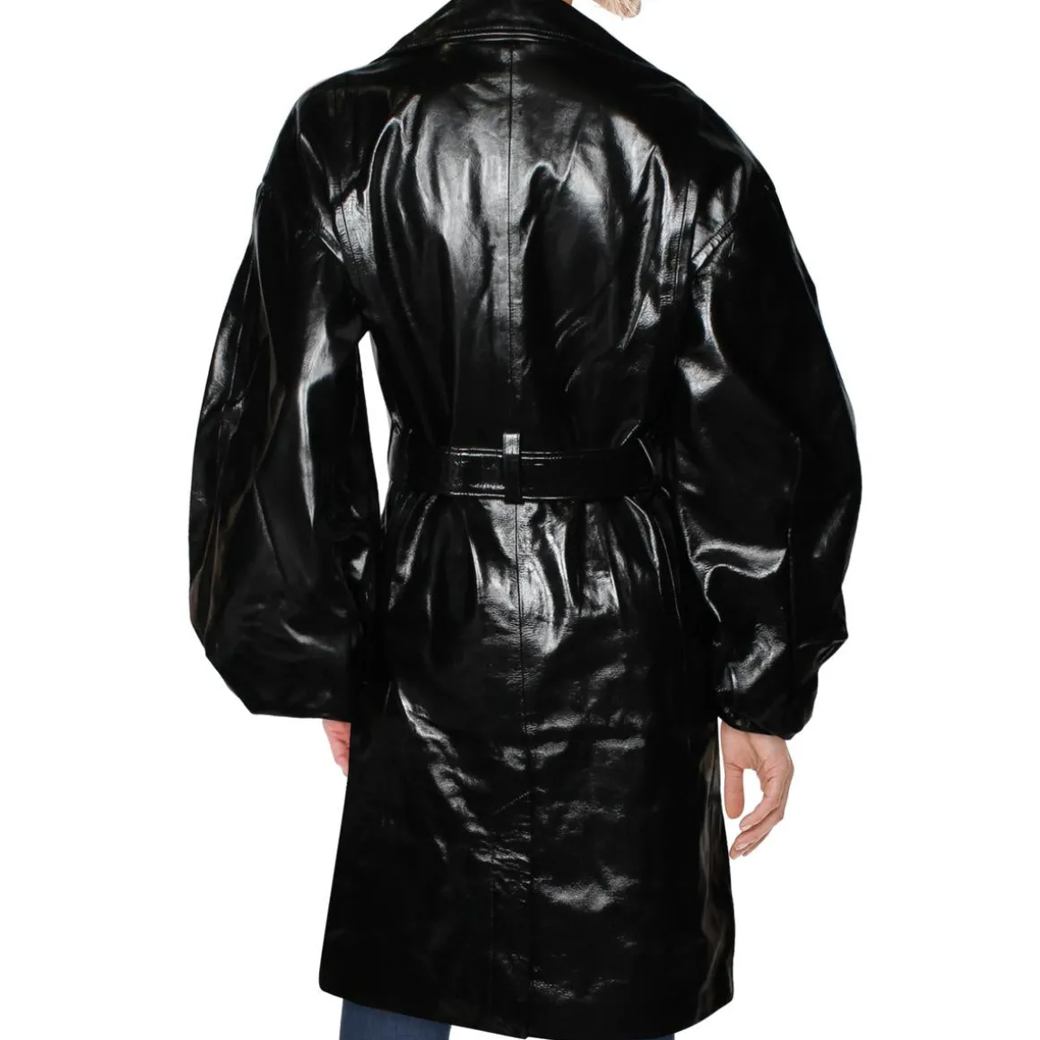 Antonia Patent Leather Balloon Sleeve Trench Coat