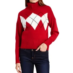 Argyle Ribbed Knit Turtleneck Sweater
