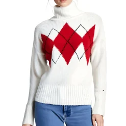 Argyle Ribbed Knit Turtleneck Sweater