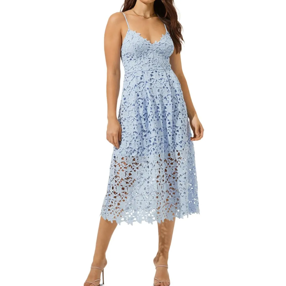 ASTR The Label Lace A-Line Sleeveless V-Neck Midi Dress