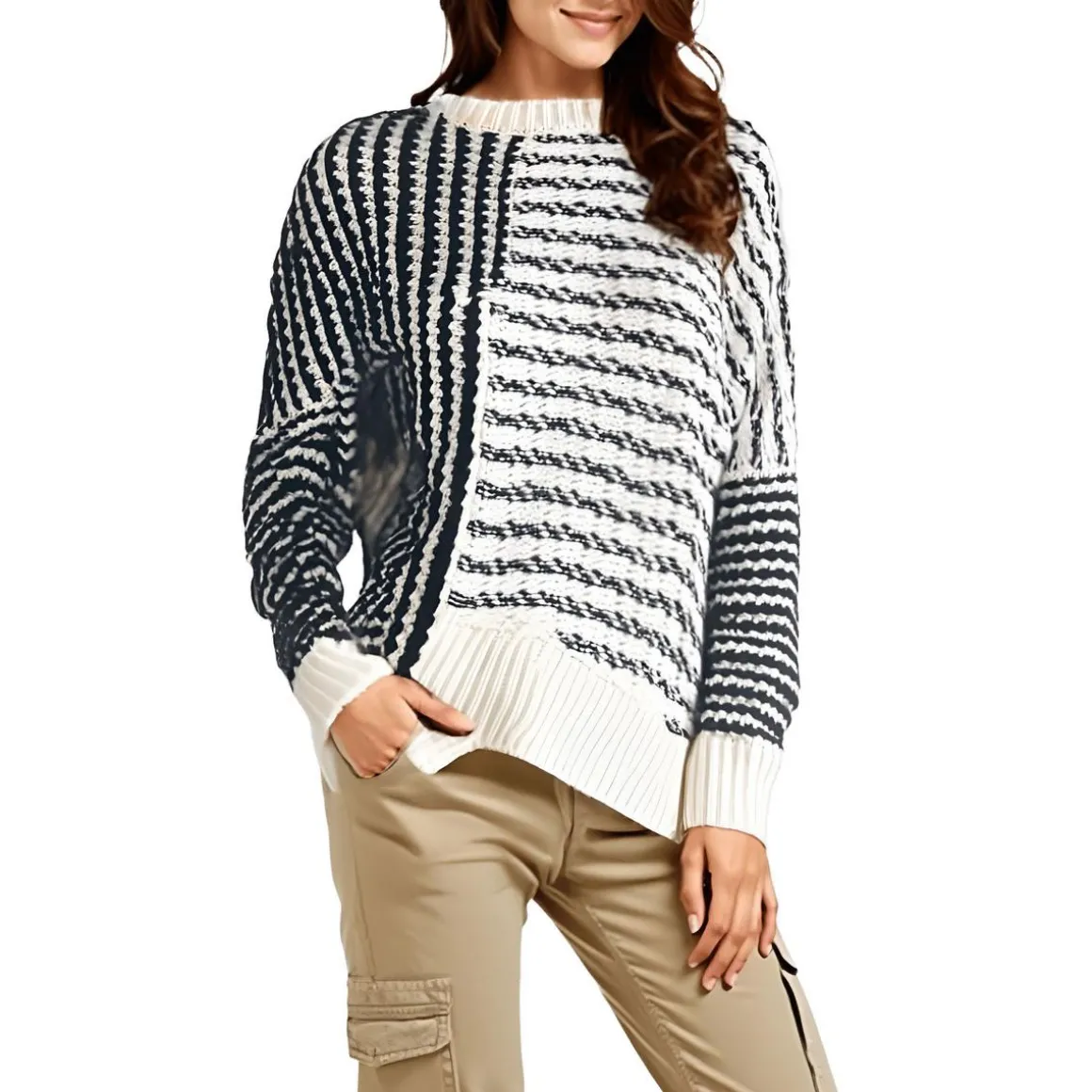 Asymmetric Knit Crewneck Sweater