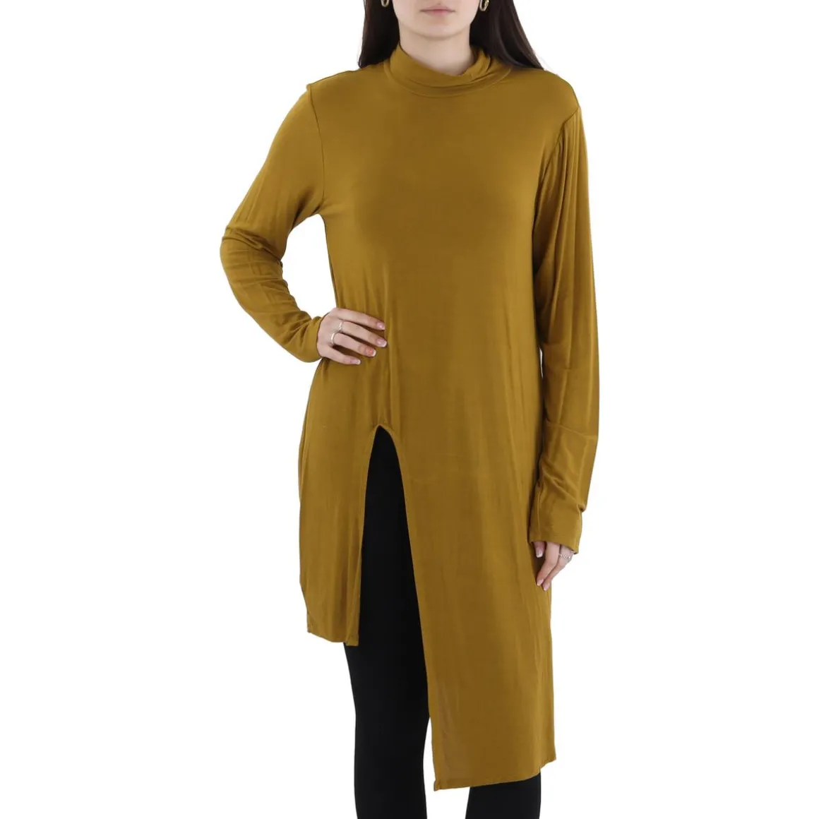 Asymmetric Rayon Turtleneck Top
