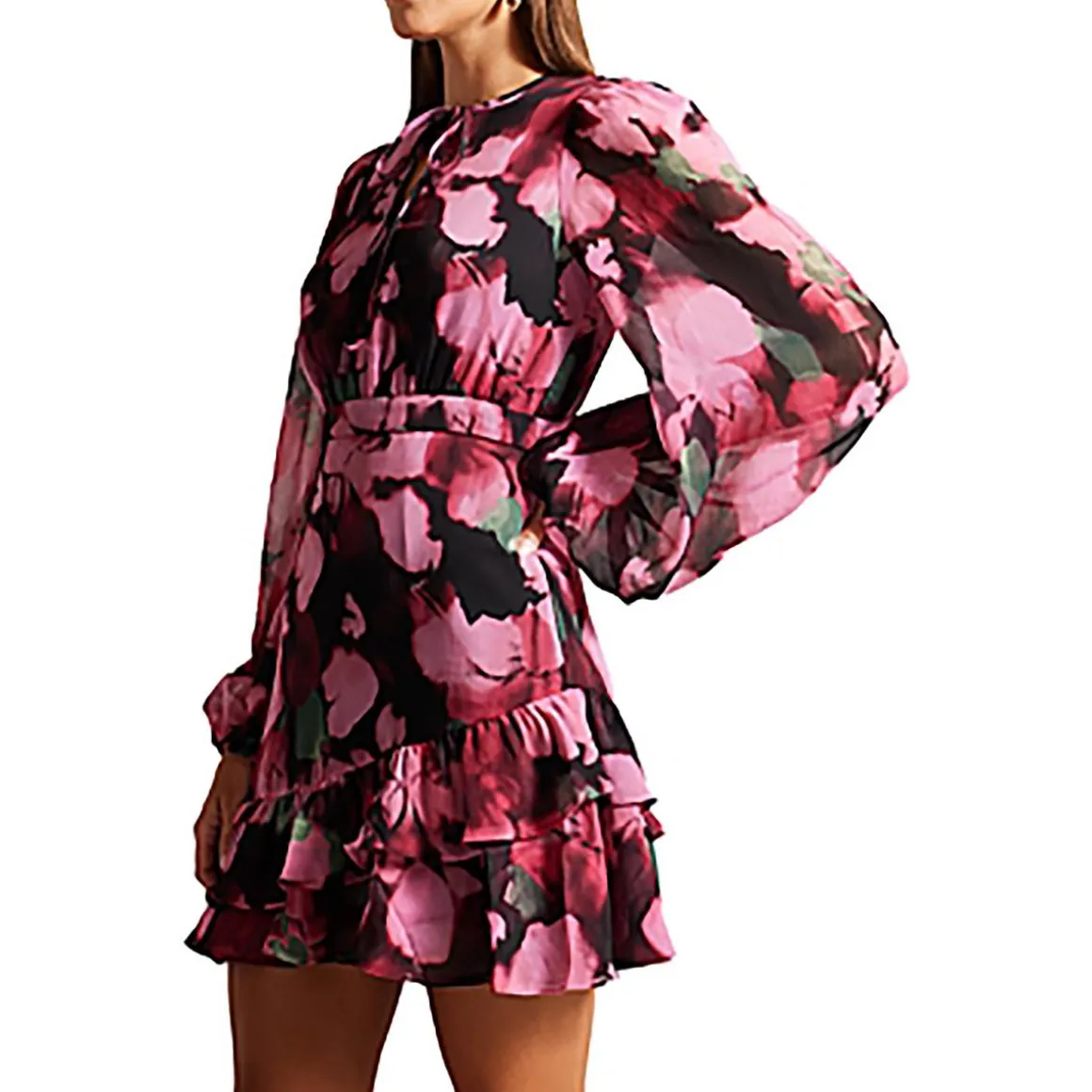 Asymmetric Ruffled Mini Dress