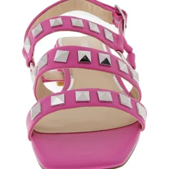 Audrey Studded Faux Leather Block Heel