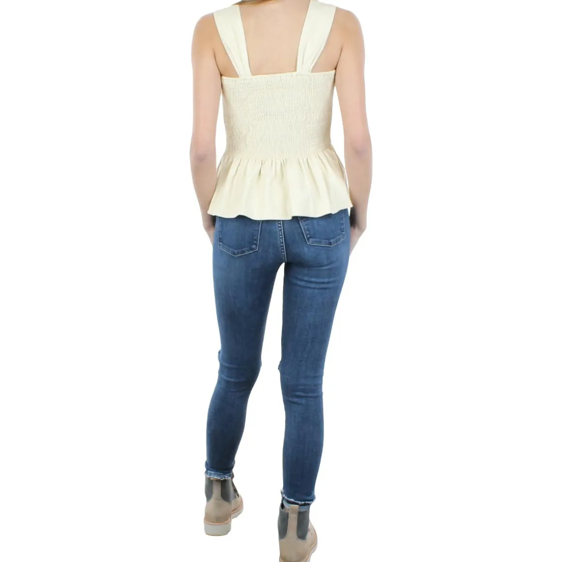 August Faux Leather Smocked Blouse