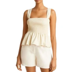 August Faux Leather Smocked Blouse