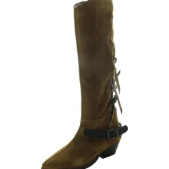 Back Lace Sway Low Belted Leather Knee-High Boots