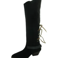 Back Lace Sway Low Belted Leather Knee-High Boots