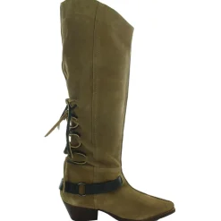 Back Lace Sway Low Belted Leather Knee-High Boots