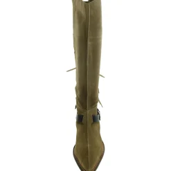 Back Lace Sway Low Belted Leather Knee-High Boots