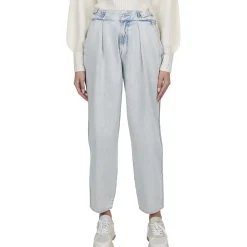 Balloon Tab Pleated Denim Ankle Jeans