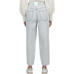 Balloon Tab Pleated Denim Ankle Jeans