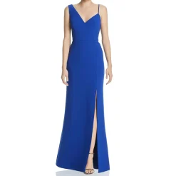 BCBG Max Azria Asymmetrical Side Slit Sleeveless V-Neck Column Gown