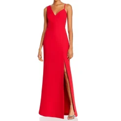 BCBG Max Azria Asymmetrical Side Slit Sleeveless V-Neck Column Gown