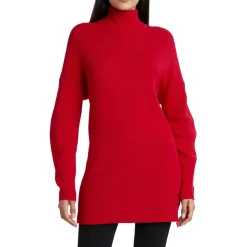 BCBG Max Azria Ribbed Knit Relaxed Fit Turtleneck Tunic Sweater