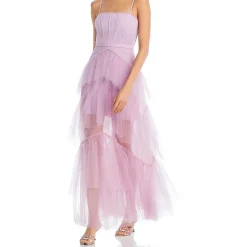 BCBG Max Azria Oly Tiered Ruffle Tulle Sleeveless Corset Evening Gown