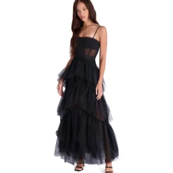 BCBG Max Azria Oly Tiered Ruffle Tulle Sleeveless Corset Evening Gown