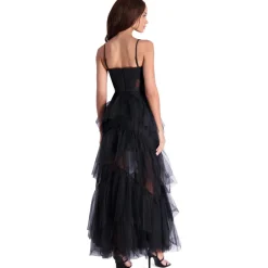 BCBG Max Azria Oly Tiered Ruffle Tulle Sleeveless Corset Evening Gown