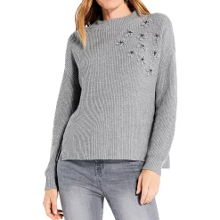 Beaded Mock Neck Pullover Sweater