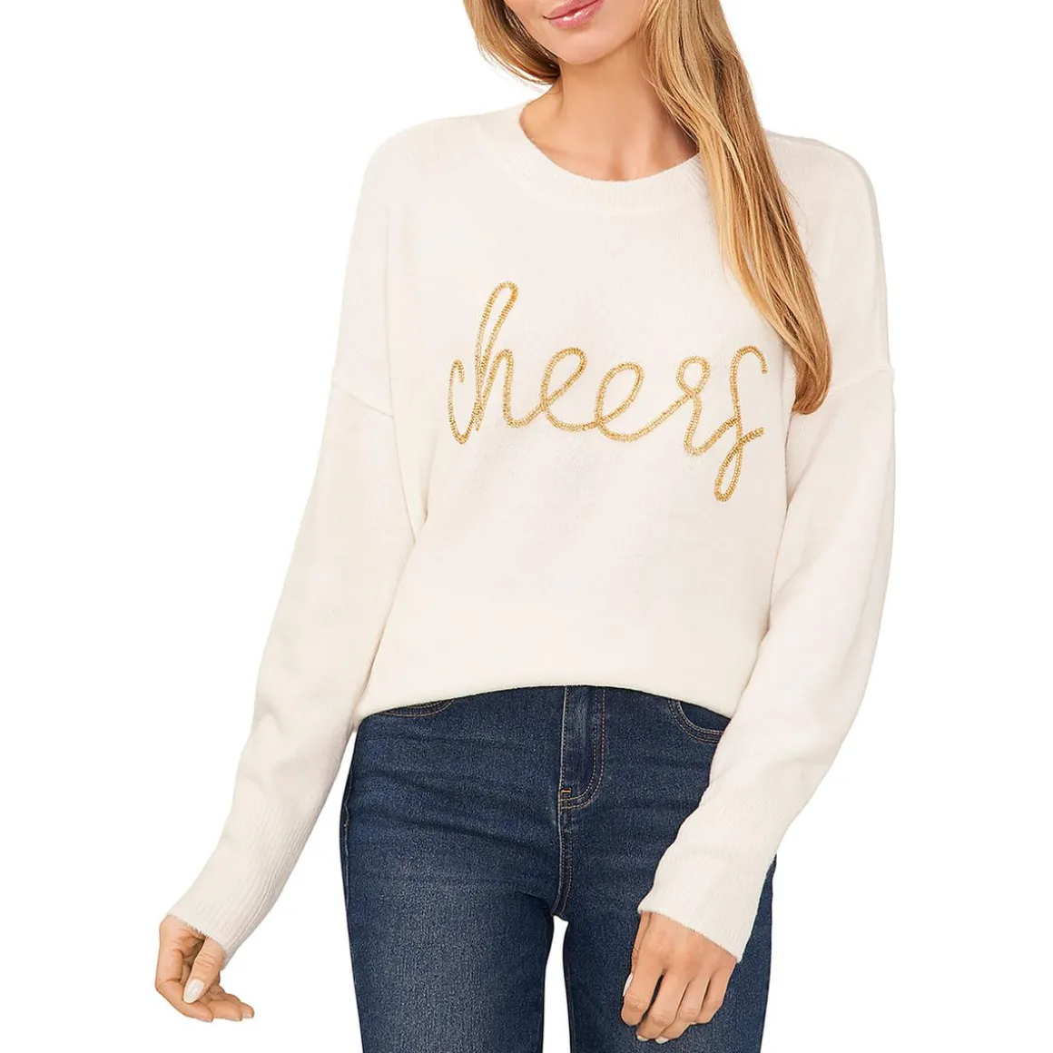 Beaded Ribbed Trim Pullover Sweater