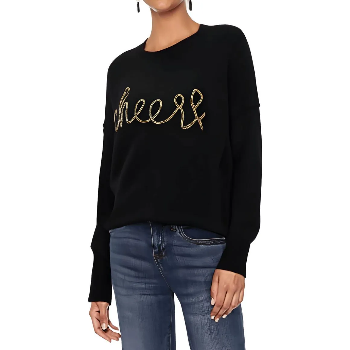 Beaded Ribbed Trim Pullover Sweater