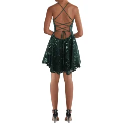 Bee Darlin Juniors Sequined Lace-Up Back Fit & Flare Dress