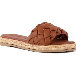 Bellissima Faux Leather Woven Slide Sandals