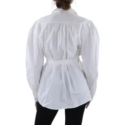 Belted Long Sleeve Button-Down Top