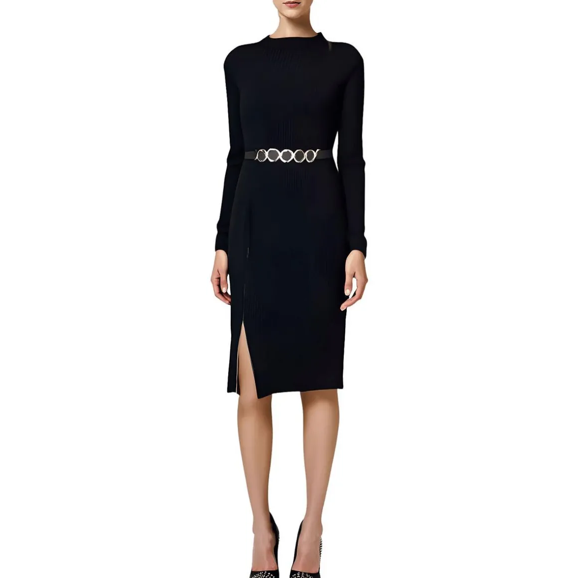 Belted Ribbed Knit Sweaterdress