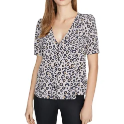 Birdie Animal Print Peplum Button-Down Top
