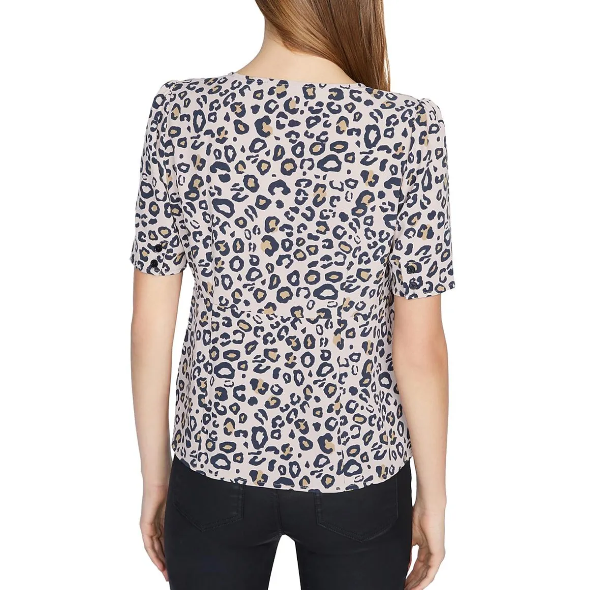 Birdie Animal Print Peplum Button-Down Top