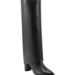 Block Heel Leather Mid-Calf Boots