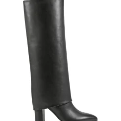 Block Heel Leather Mid-Calf Boots