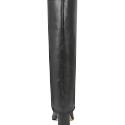 Block Heel Leather Mid-Calf Boots