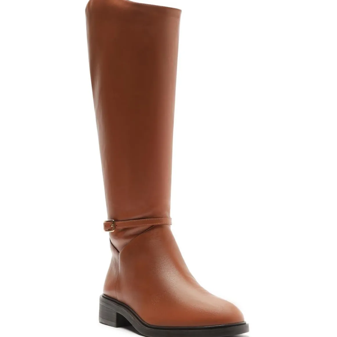 Bota Salto Baixo Solid Leather Knee-High Boots