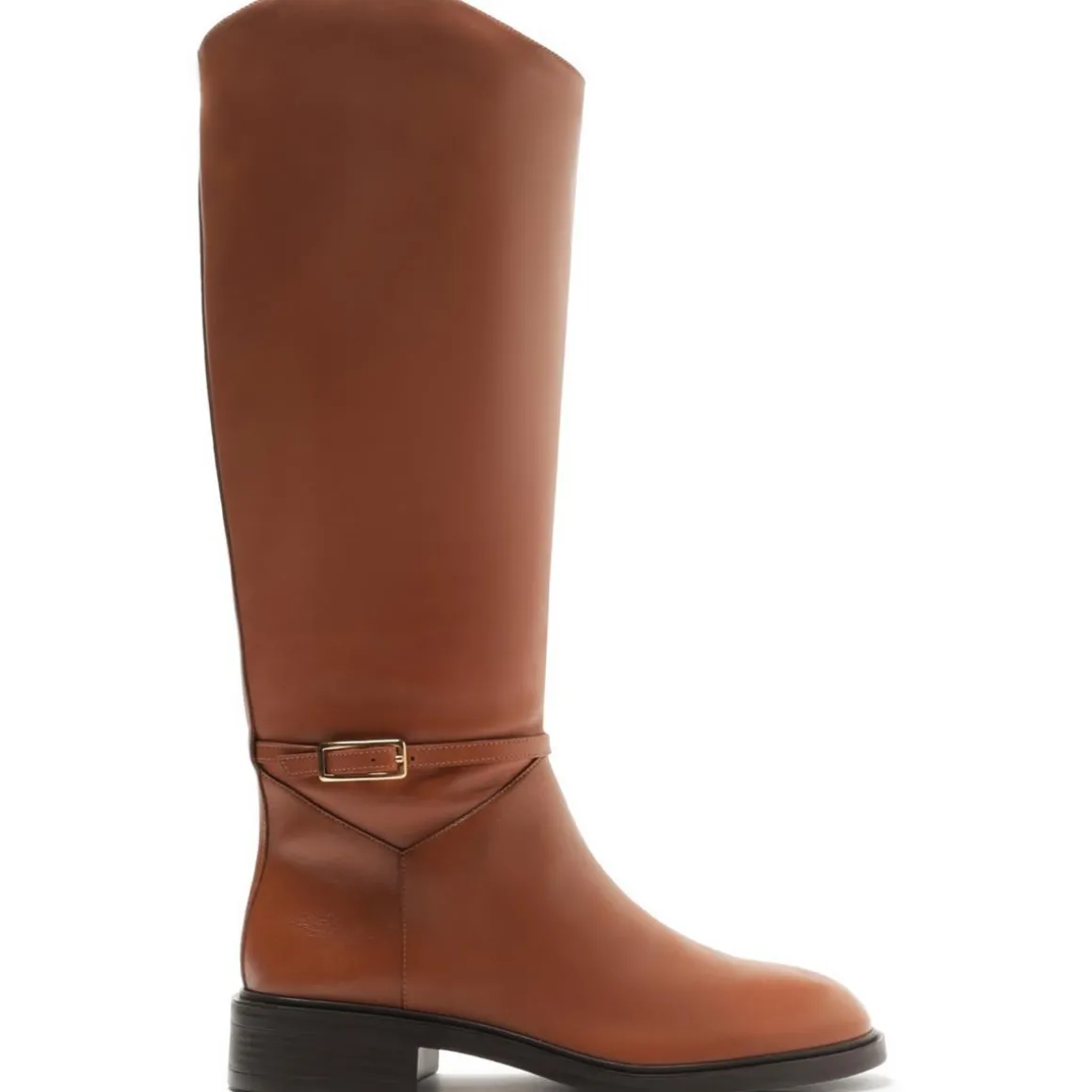 Bota Salto Baixo Solid Leather Knee-High Boots