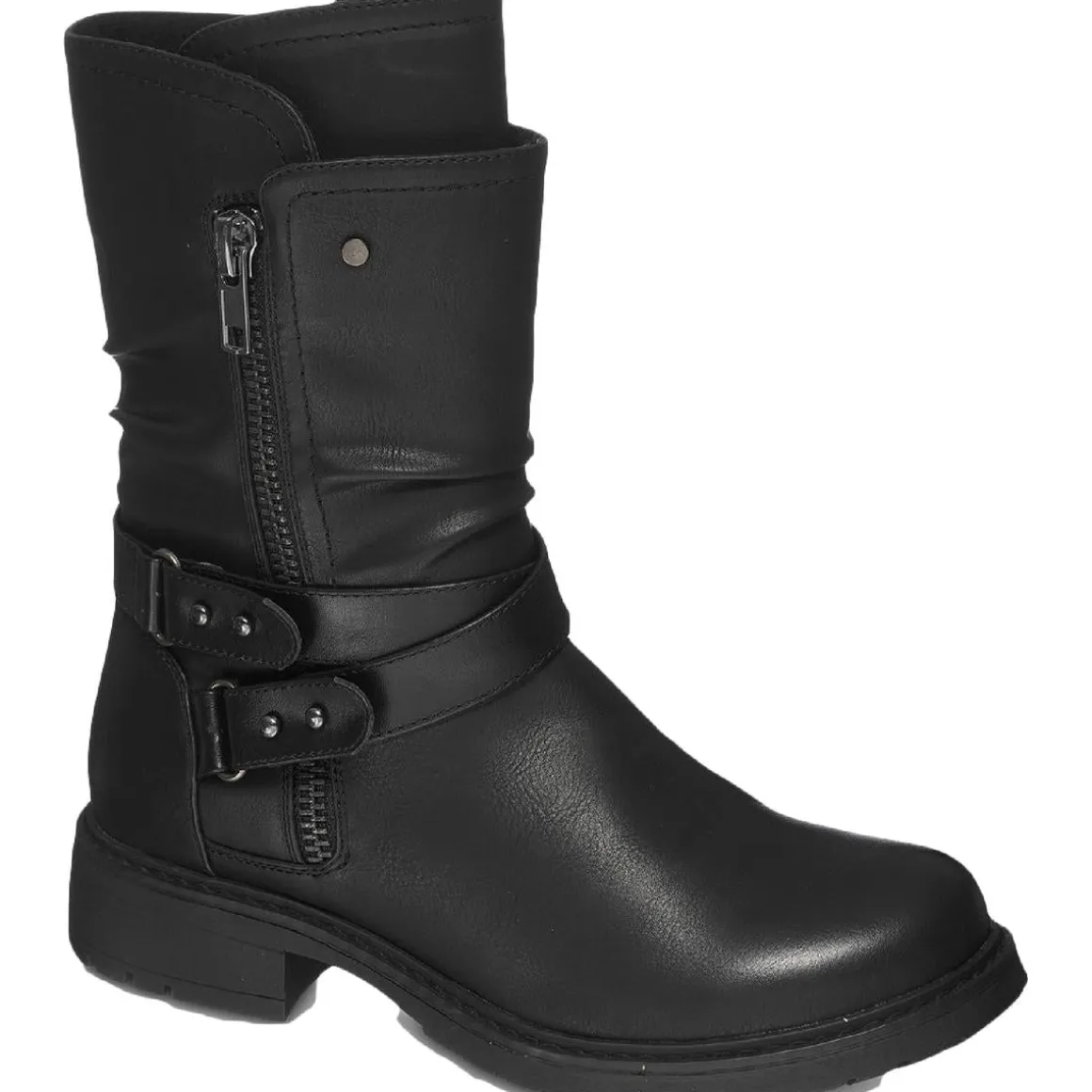 Brandy Ruched Faux Leather Mid-Calf Boots