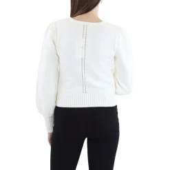 BREELA Ribbed Trim Cotton Pullover Sweater