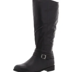 Buckle Faux Leather Knee-High Boots