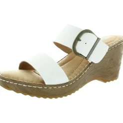 Buckle Leather Wedge Sandals