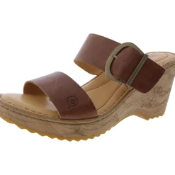 Buckle Leather Wedge Sandals