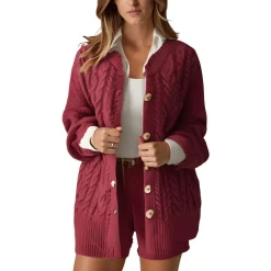 Button Cable Knit Cardigan Sweater