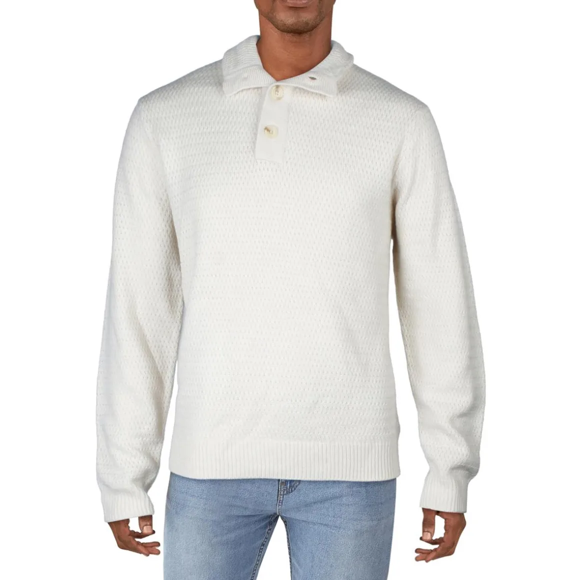 Button Knit Mock Turtleneck Sweater