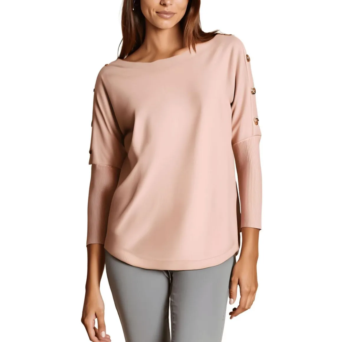 Buttoned Wide Neck Pullover Top